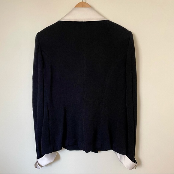 St. John Evening Santana Knit Black and White Collared Double Breasted Blazer 12 - Picture 4 of 5